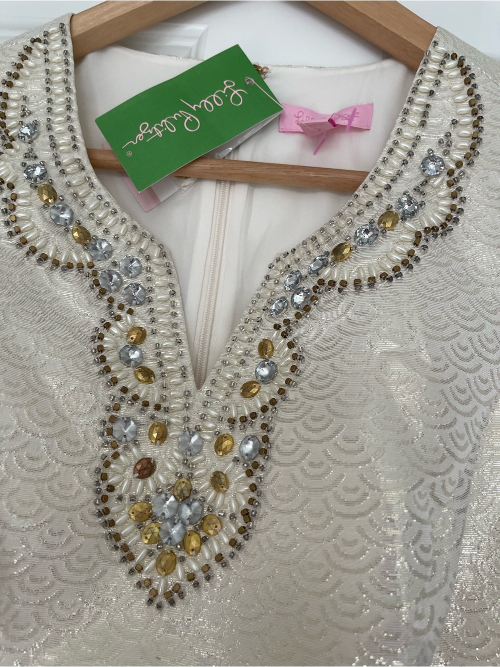 NWT Lilly Pulitzer Terrace Top White Metallic Scallop Jacquard - 2 - Picture 2 of 5